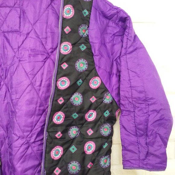 Vintage 90s London Fog Quilted Coat Liner -Lreg Daisy Circles Zipper-edge Nylon - Picture 4 of 12